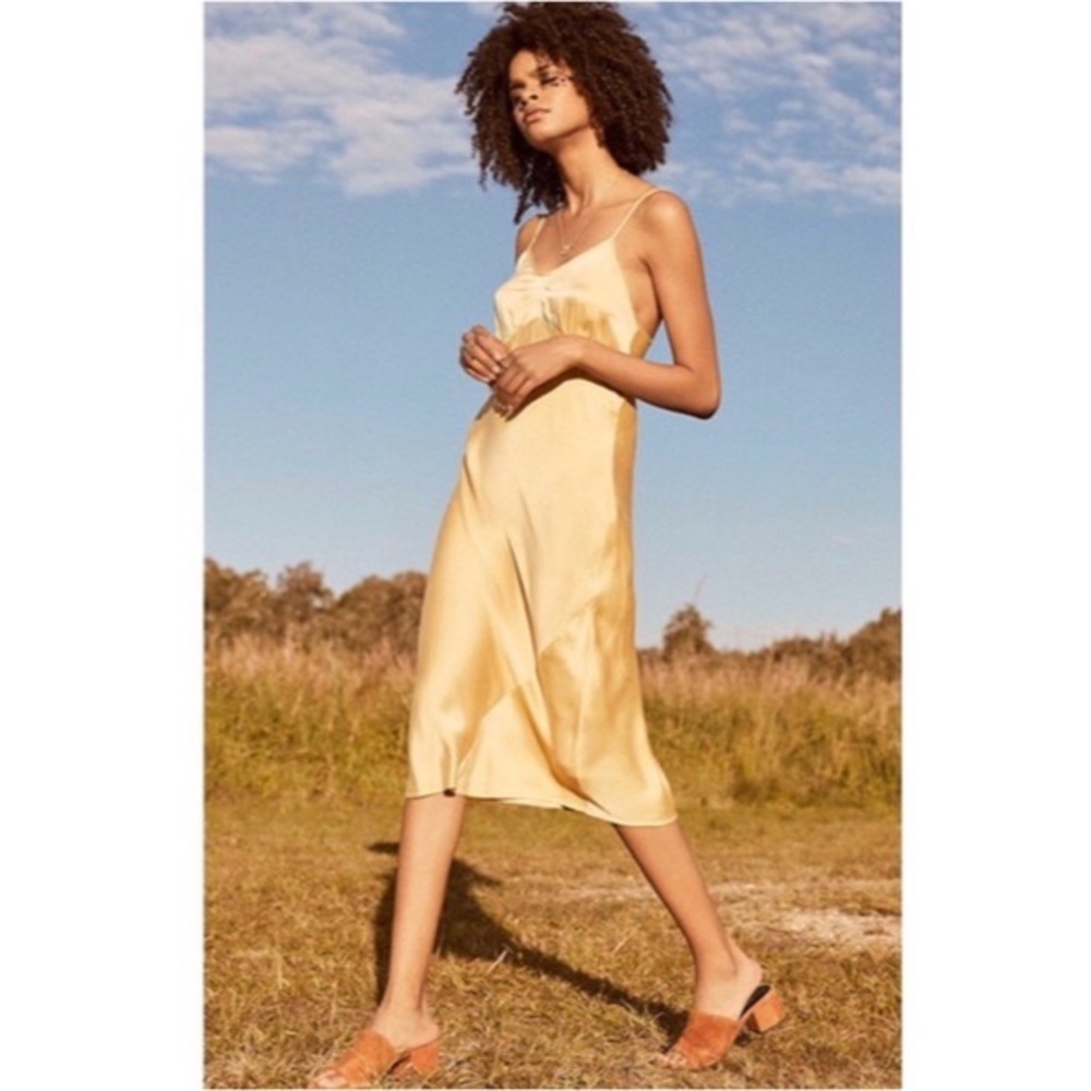 Spell Boudoir silk slip dress in marigold.